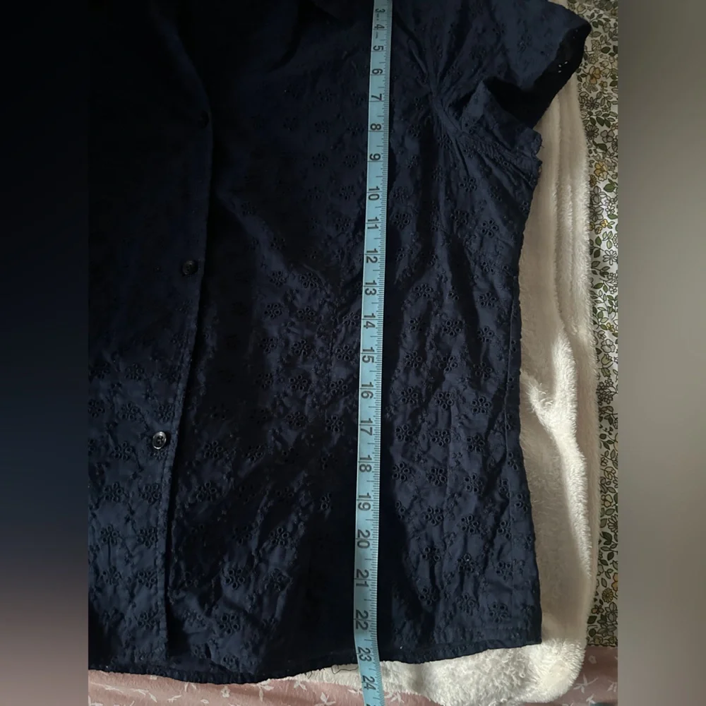 Navy Blue Short Sleeve Button-Up Top size L - Picture 6 of 7